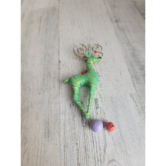 Green glitter reindeer Bell ornament Xmas - Picture 5 of 5
